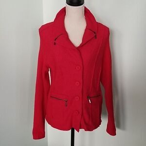 Lana Lee Red Knit Cardigan Sweater sz8